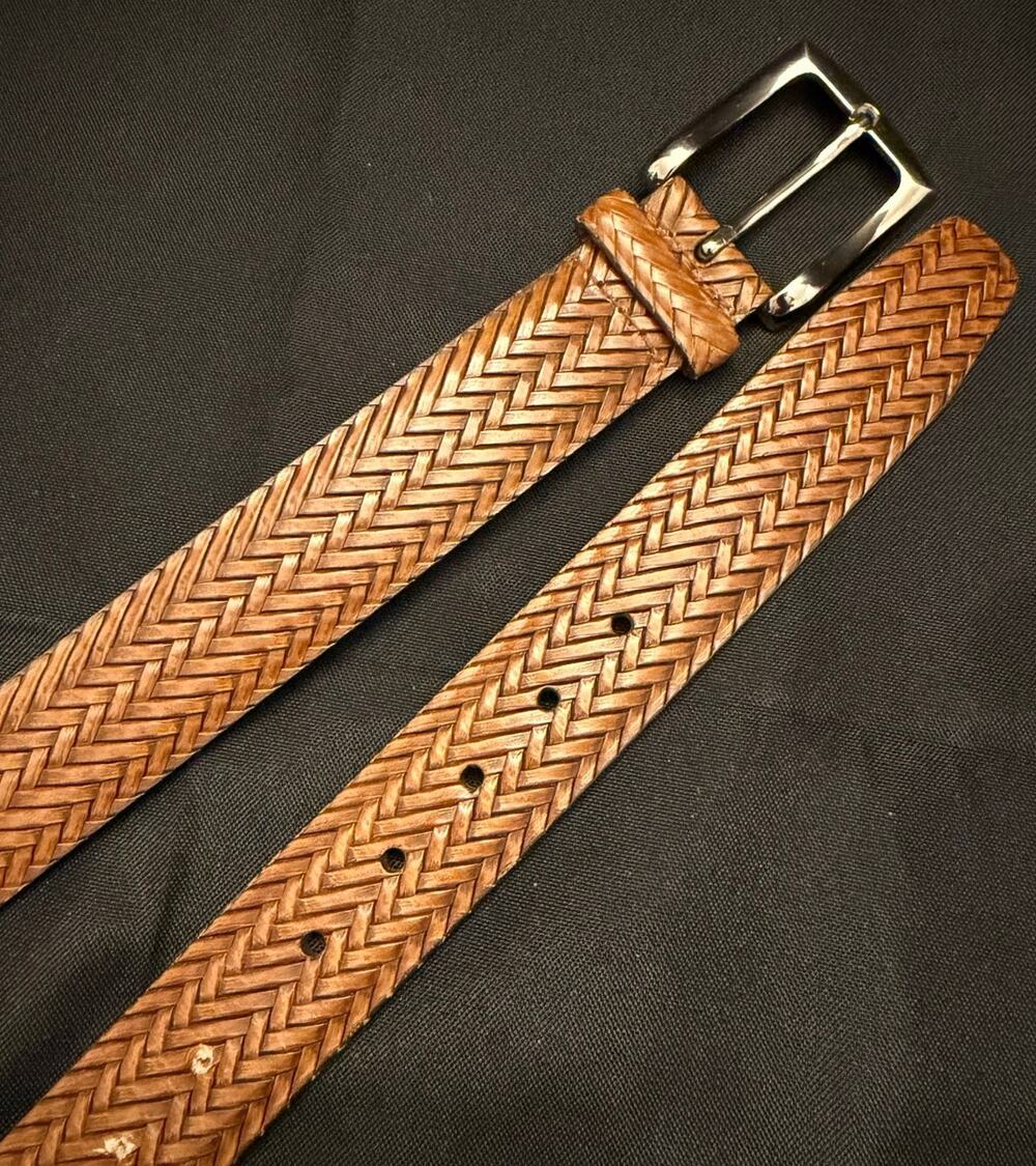 Vintage Trafalgar "Panama Weave" Hand-braided Leather Belt Size 40, 1.25" width